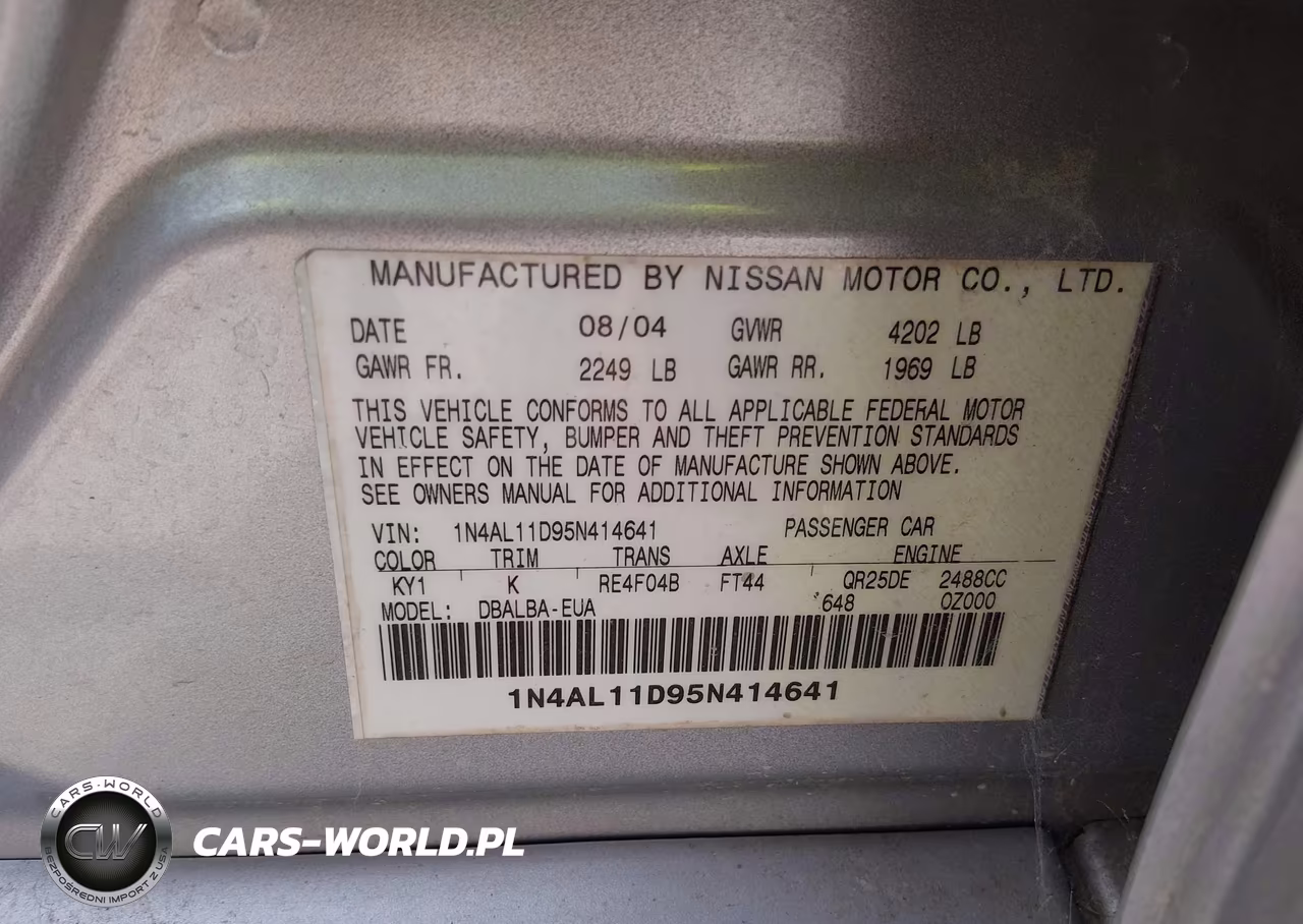 2005 Nissan Altima 2.5 S VIN:1N4AL11D95N414641 - 9