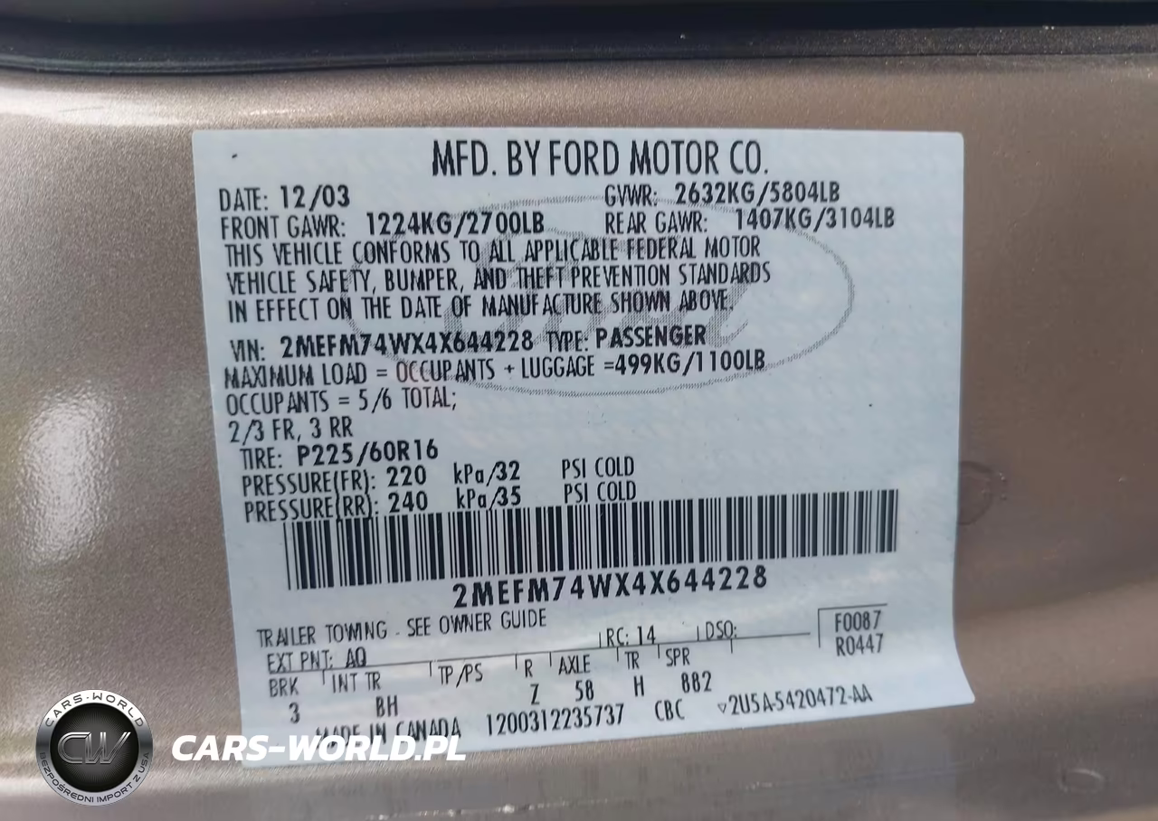 2004 Mercury Grand Marquis Gs VIN:2MEFM74WX4X644228 - 9
