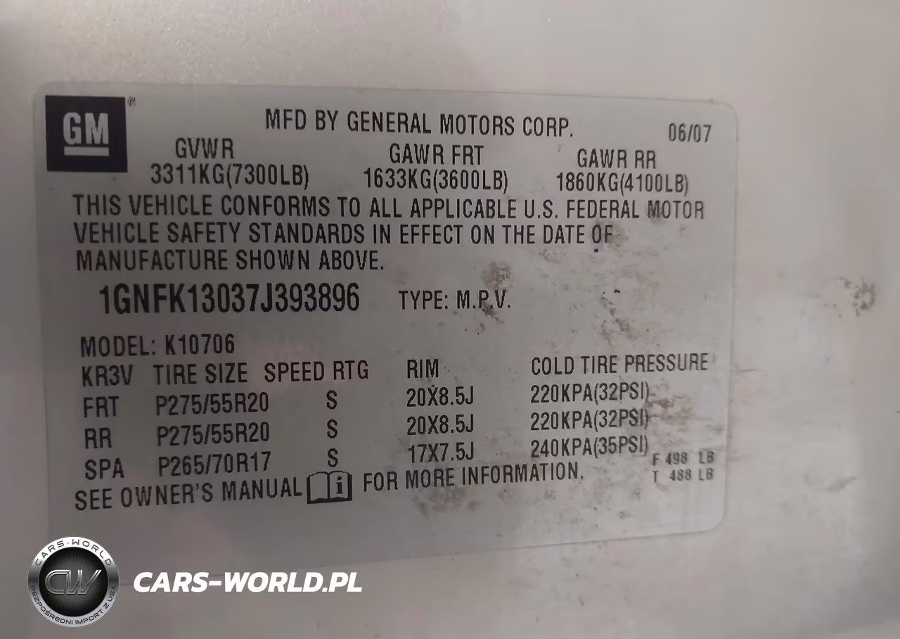 2007 Chevrolet Tahoe Lt VIN:1GNFK13037J393896 - 9