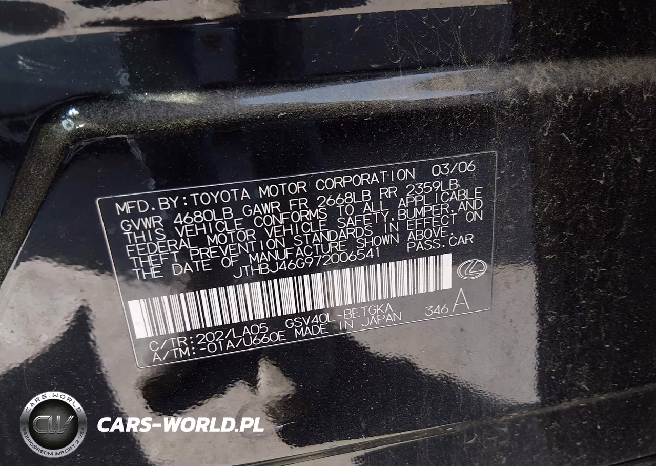 2007 Lexus Es 350 VIN:JTHBJ46G972006541 - 9