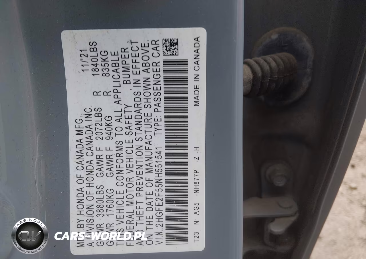 2022 Honda Civic Sport VIN:2HGFE2F55NH551541 - 9