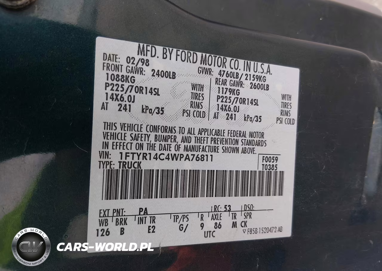 1998 Ford Ranger Xl-Xlt VIN:1FTYR14C4WPA76811 - 9