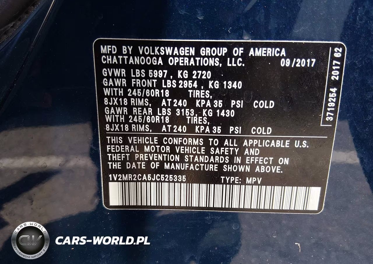 2018 Volkswagen Atlas 3.6L V6 Sel VIN:1V2MR2CA5JC525335 - 9