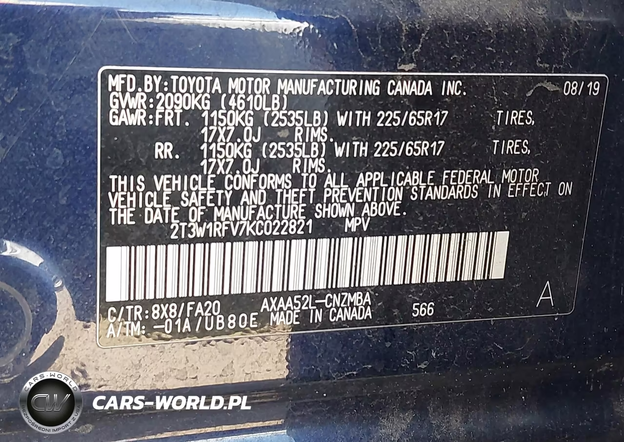 2019 Toyota Rav4 Xle VIN:2T3W1RFV7KC022821 - 9