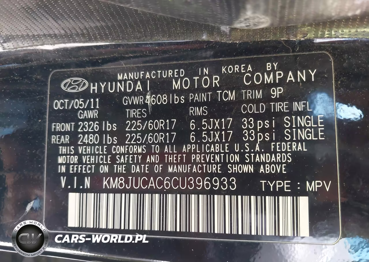 2012 Hyundai Tucson Gls VIN:KM8JUCAC6CU396933 - 9