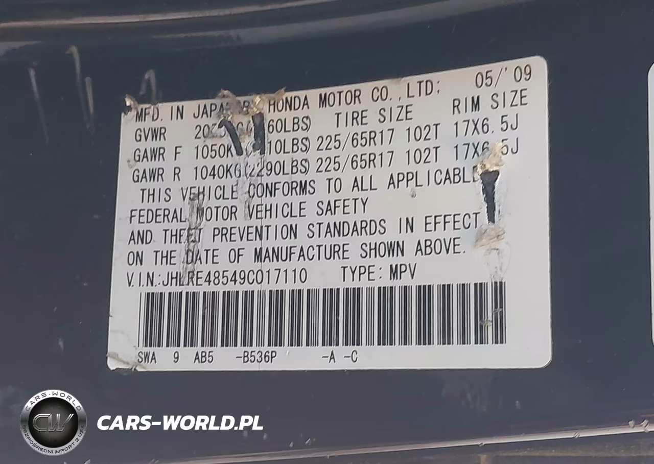2009 Honda Cr-V Ex VIN:JHLRE48549C017110 - 9