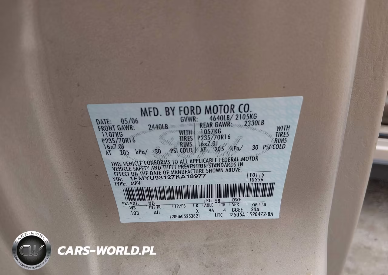 2007 Ford Escape Xlt-Xlt Sport VIN:1FMYU93127KA18977 - 9