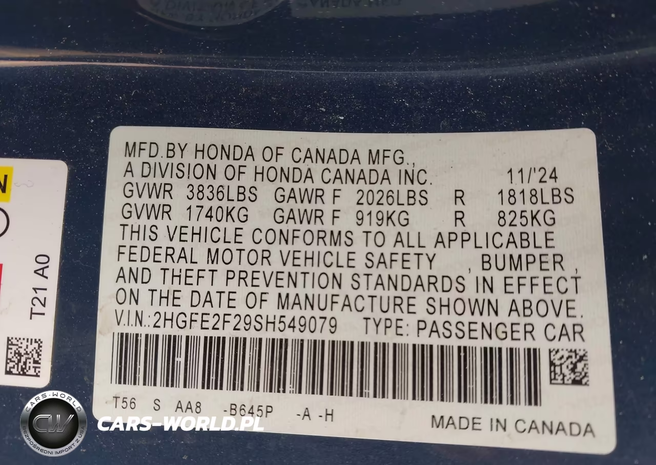 2025 Honda Civic Lx VIN:2HGFE2F29SH549079 - 9