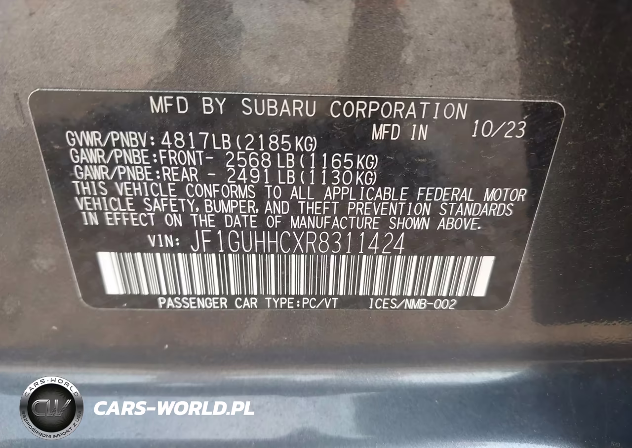 2024 Subaru Impreza Rs 5-Door VIN:JF1GUHHCXR8311424 - 9