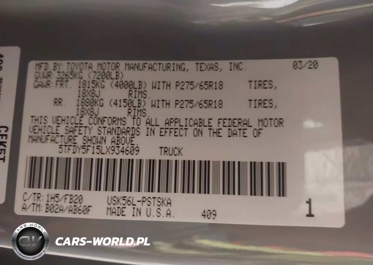 2020 Toyota Tundra Sr5 VIN:5TFDY5F15LX934609 - 9