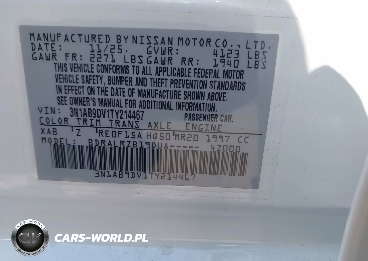 2026 Nissan Sentra Sr VIN:3N1AB9DV1TY214467 - 9