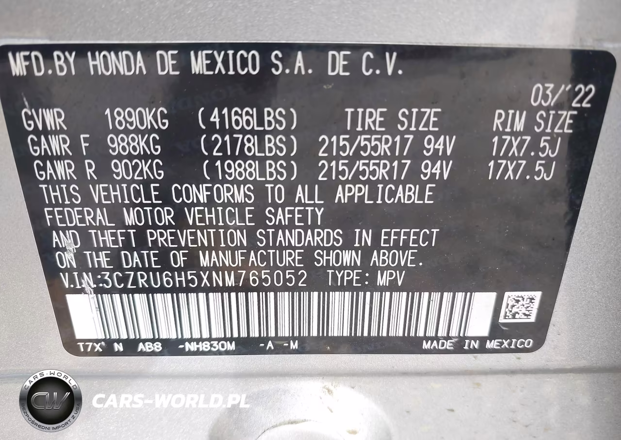 2022 Honda Hr-V Awd Ex VIN:3CZRU6H5XNM765052 - 9