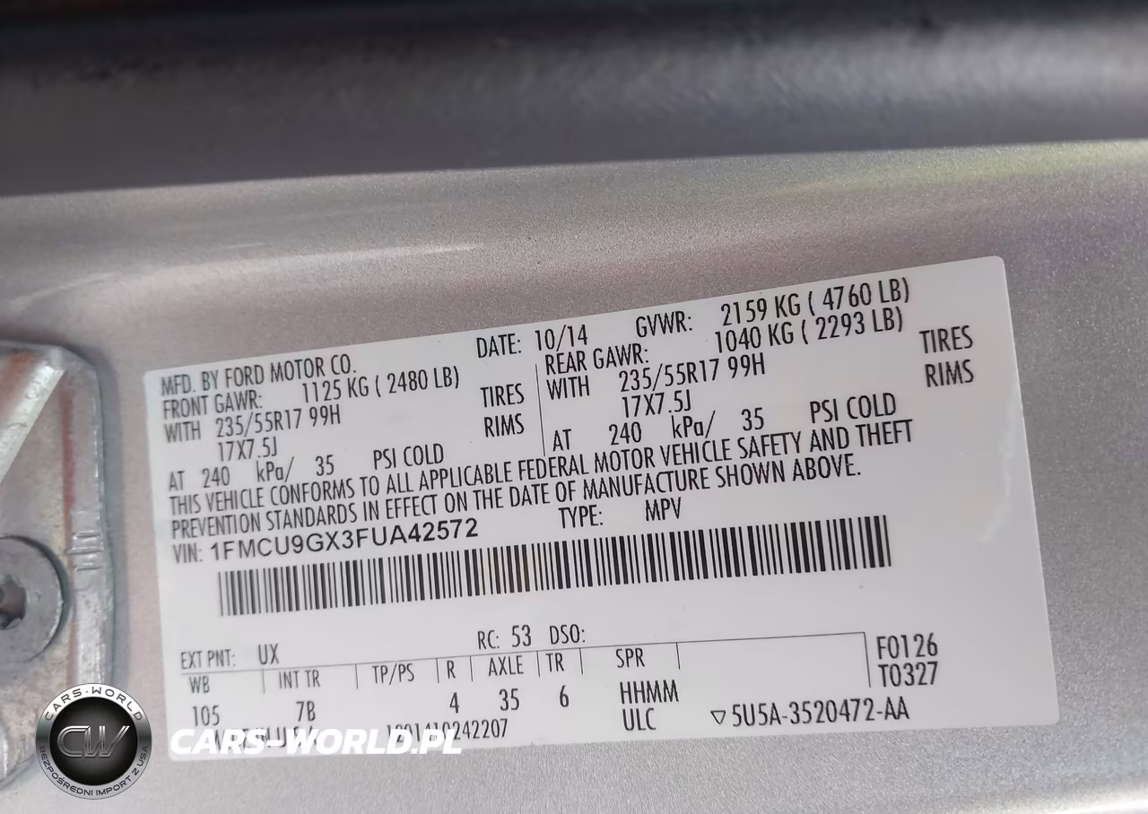 2015 Ford Escape Se VIN:1FMCU9GX3FUA42572 - 9