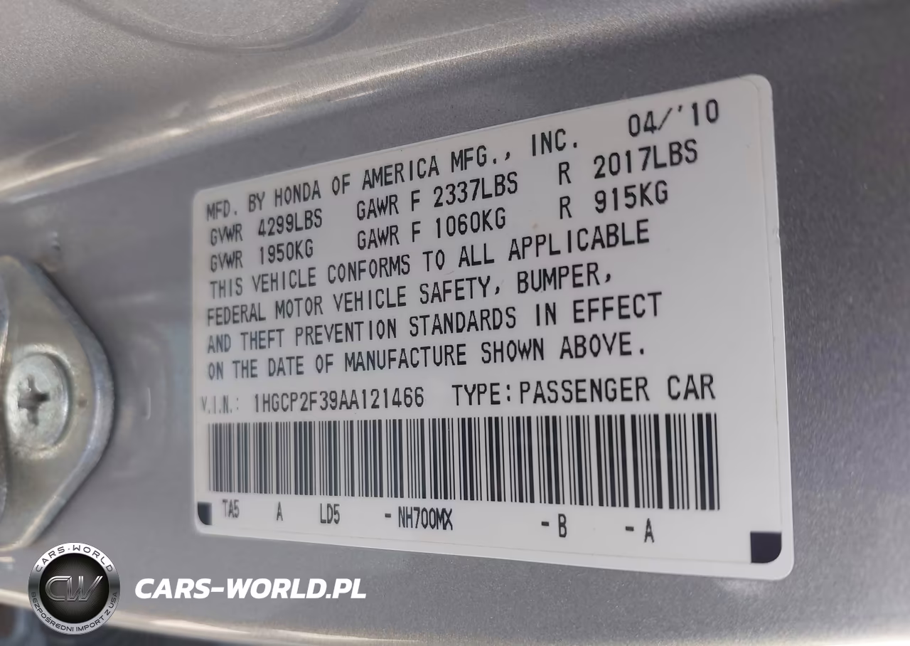 2010 Honda Accord 2.4 Lx VIN:1HGCP2F39AA121466 - 9
