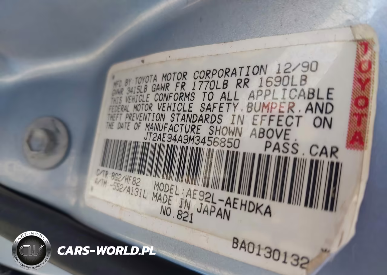 1991 Toyota Corolla Dlx VIN:JT2AE94A9M3456850 - 9