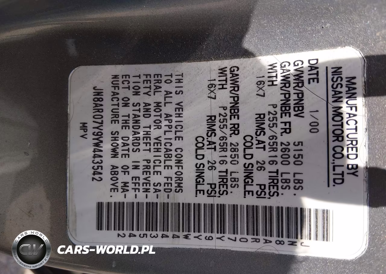 2000 Nissan Pathfinder Le-Se-Xe VIN:JN8AR07Y9YW443542 - 9