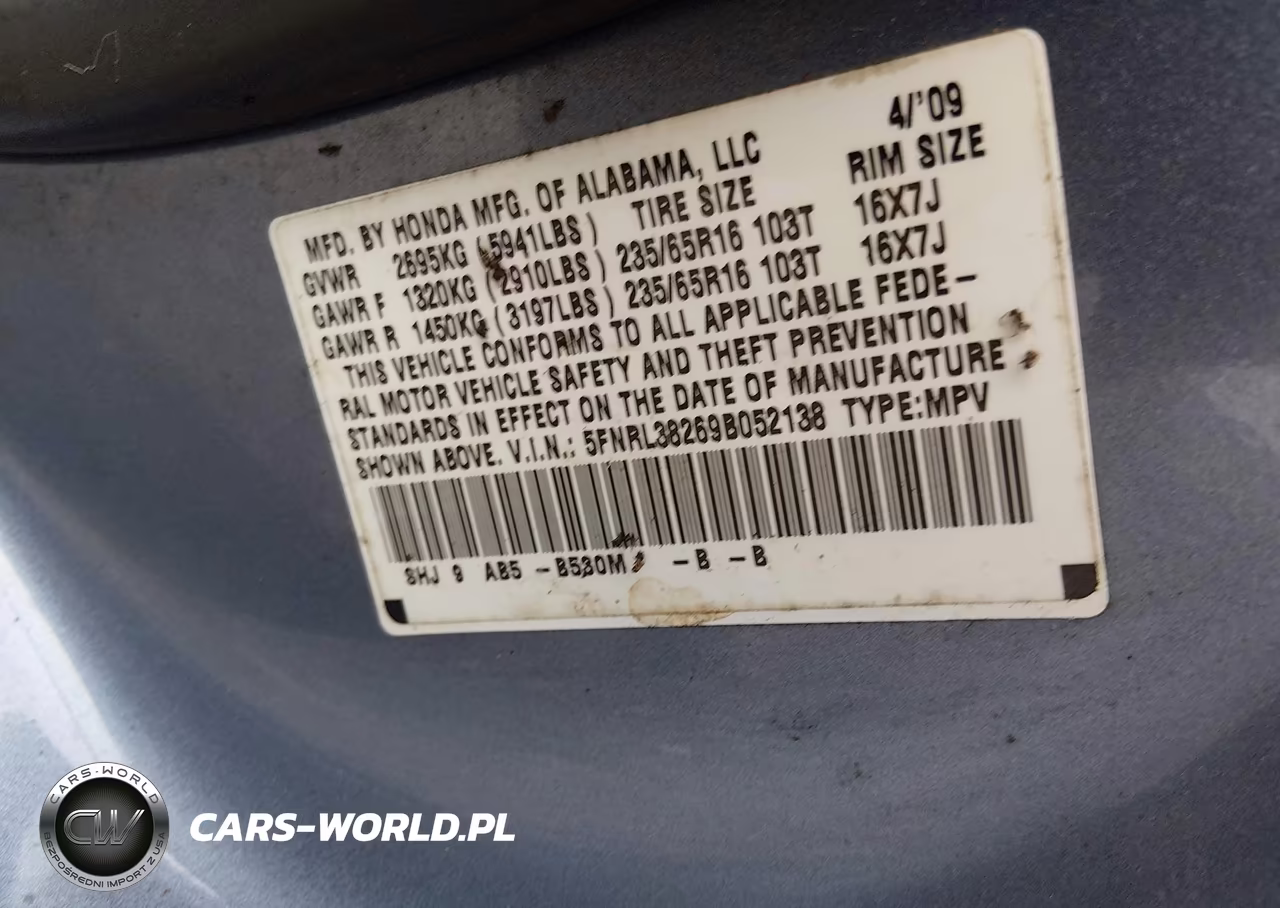 2009 Honda Odyssey Lx VIN:5FNRL38269B052138 - 9