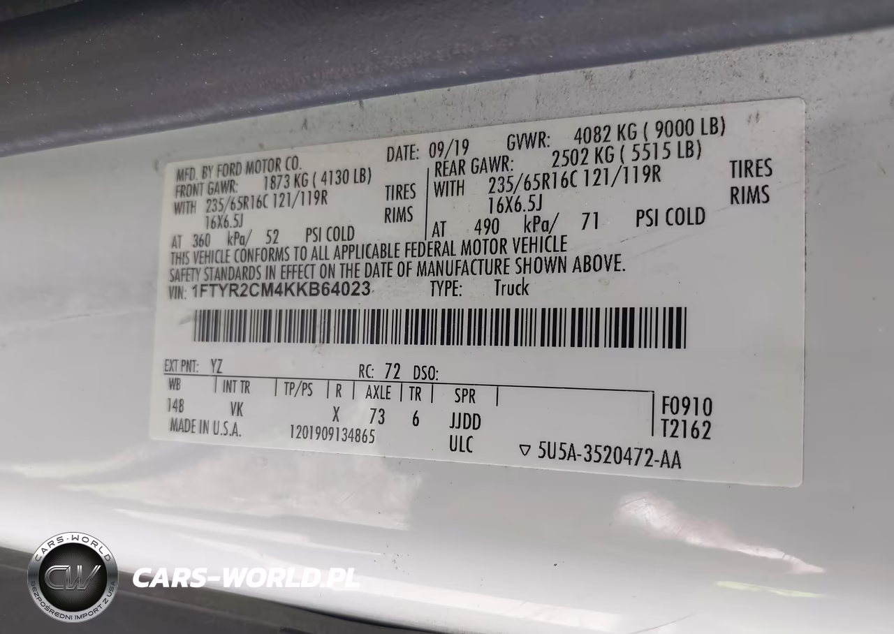 2019 Ford Transit-250 VIN:1FTYR2CM4KKB64023 - 9