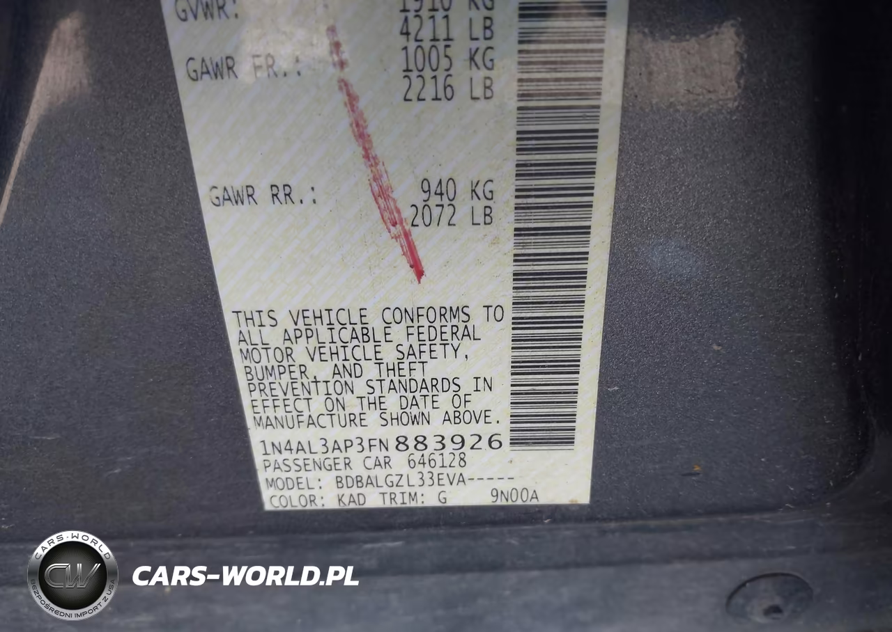 2015 Nissan Altima 2.5-2.5 S-2.5 Sl-2.5 Sv VIN:1N4AL3AP3FN883926 - 9