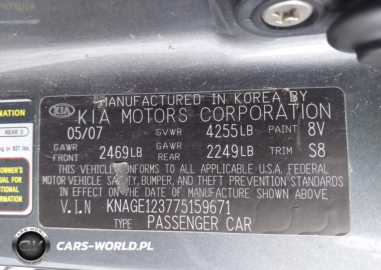 2007 Kia Optima Lx VIN:KNAGE123775159671 - 9