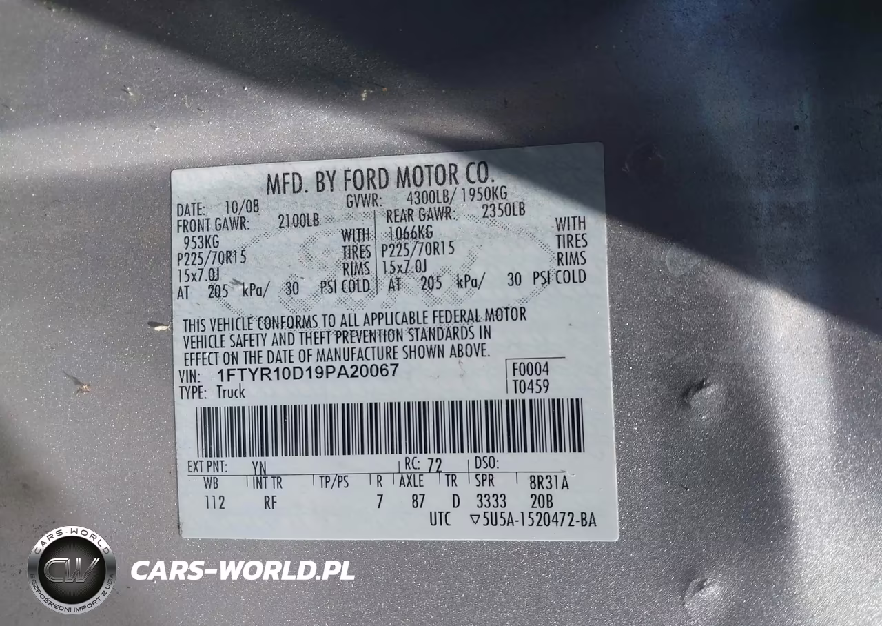 2009 Ford Ranger Sport-Xl-Xlt VIN:1FTYR10D19PA20067 - 9