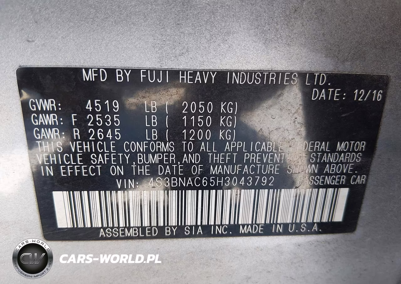 2017 Subaru Legacy 2.5I Premium VIN:4S3BNAC65H3043792 - 9