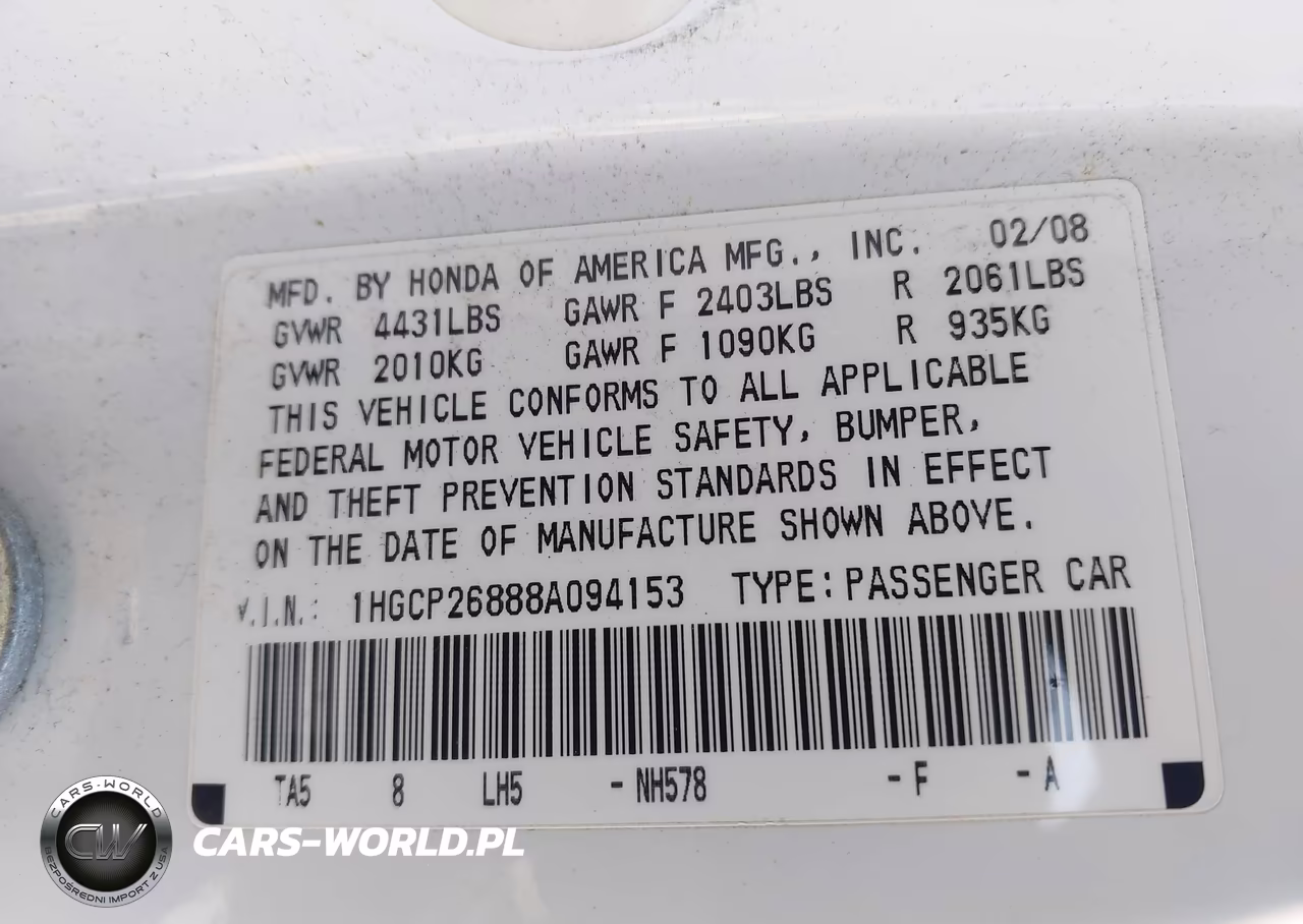 2008 Honda Accord 2.4 Ex-L VIN:1HGCP26888A094153 - 9