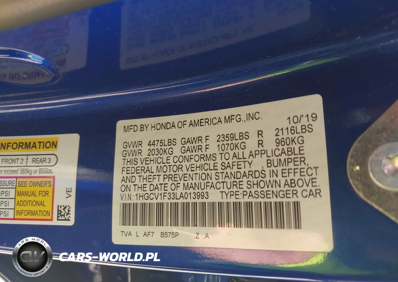 2020 Honda Accord Sport VIN:1HGCV1F33LA013993 - 9