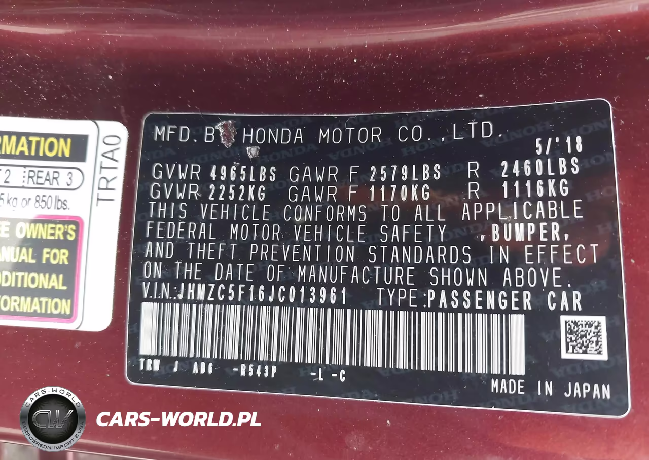 2018 Honda Clarity Plug-In Hybrid VIN:JHMZC5F16JC013961 - 9