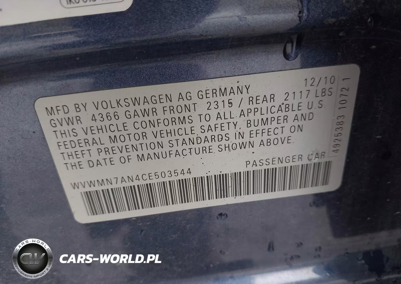 2012 Volkswagen Cc R-Line VIN:WVWMN7AN4CE503544 - 9