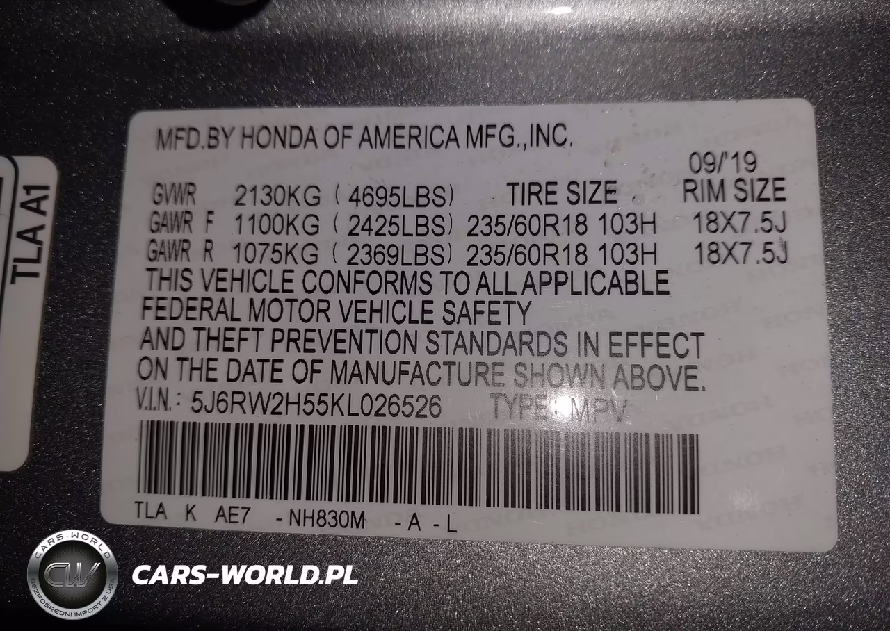 2019 Honda Cr-V Ex VIN:5J6RW2H55KL026526 - 9