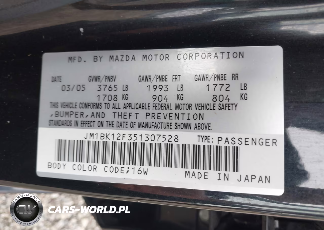 2005 Mazda Mazda3 I VIN:JM1BK12F351307528 - 9