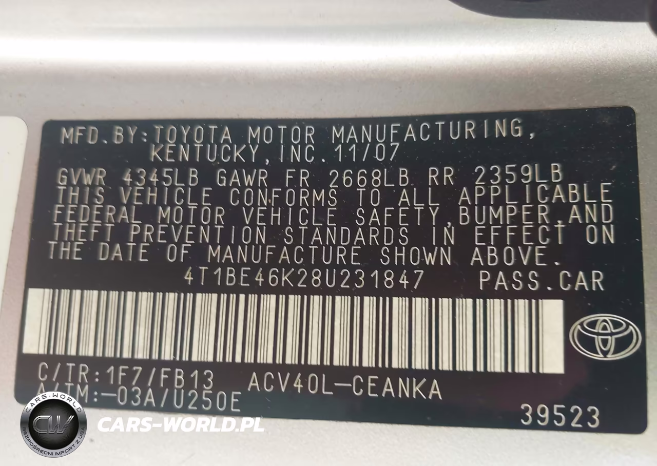 2008 Toyota Camry VIN:4T1BE46K28U231847 - 9