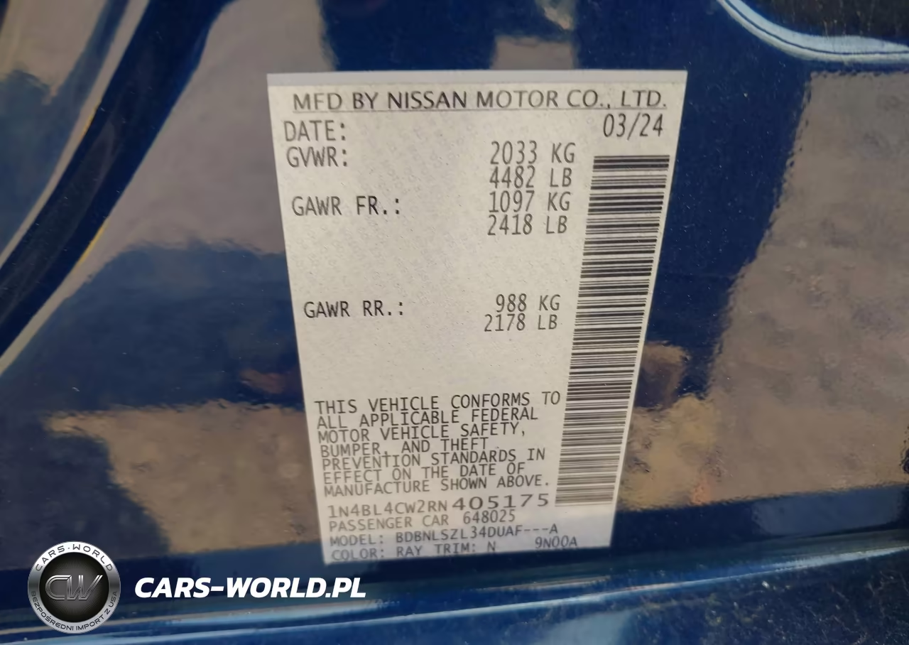 2024 Nissan Altima Sr Intelligent Awd VIN:1N4BL4CW2RN405175 - 9