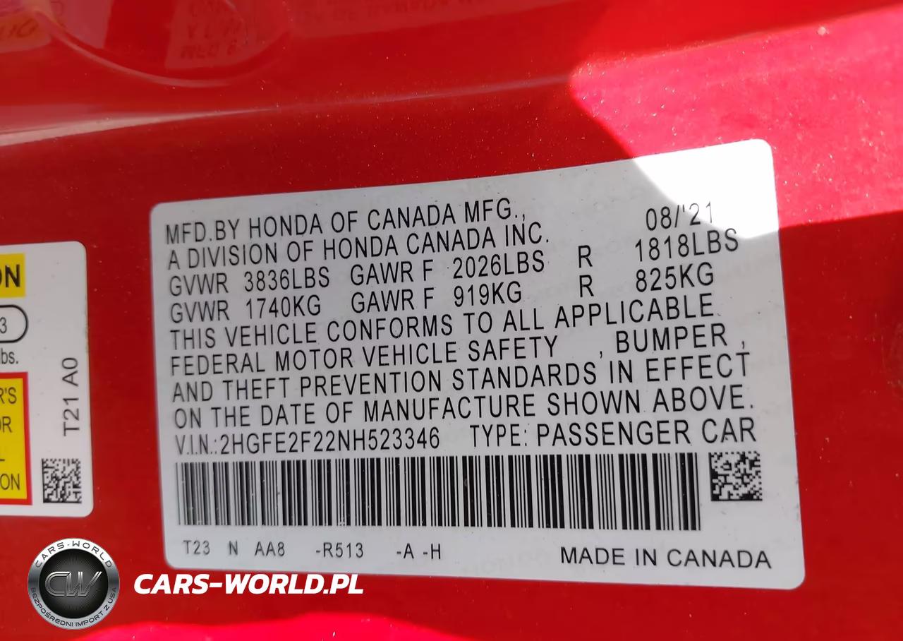 2022 Honda Civic Lx VIN:2HGFE2F22NH523346 - 9