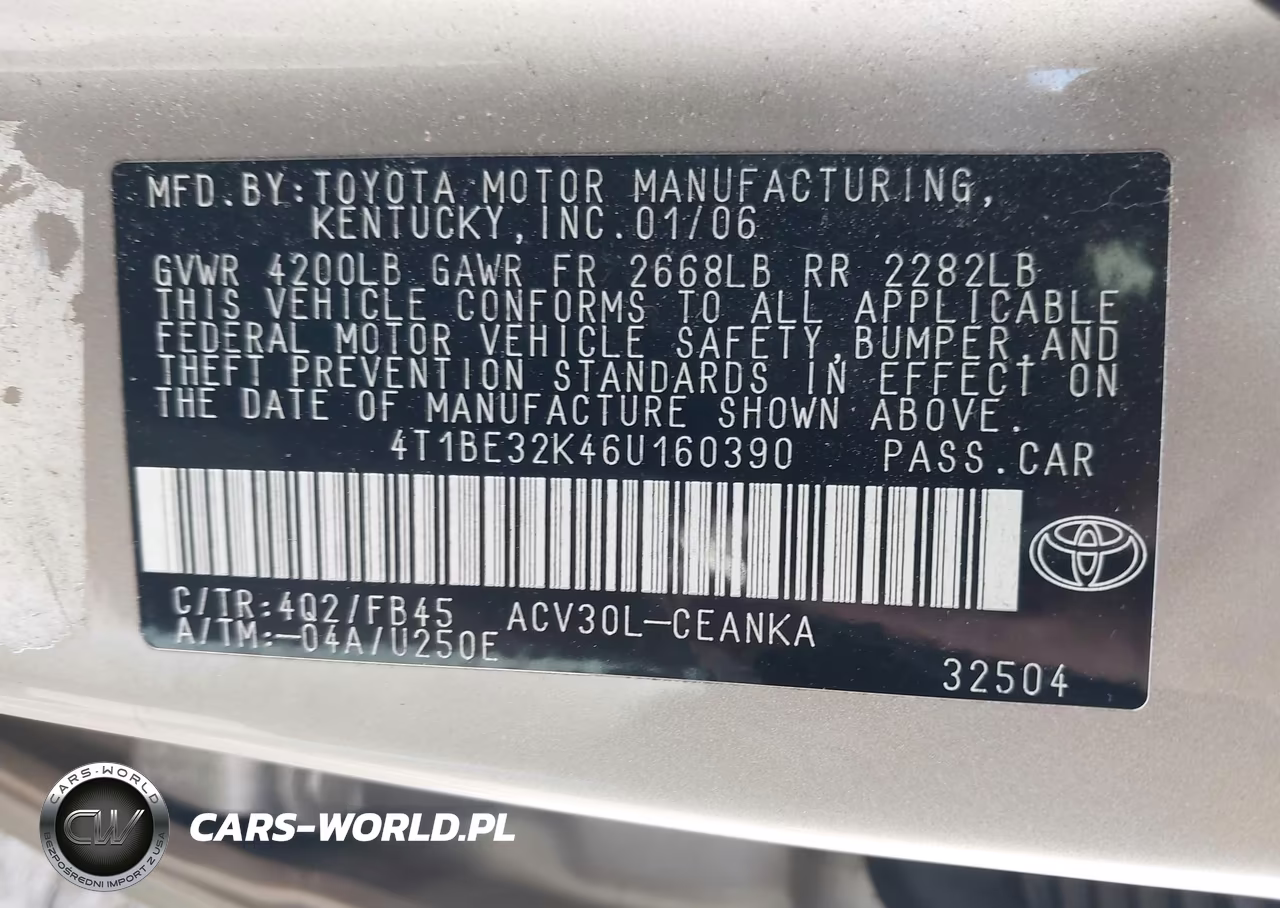 2006 Toyota Camry Le VIN:4T1BE32K46U160390 - 9