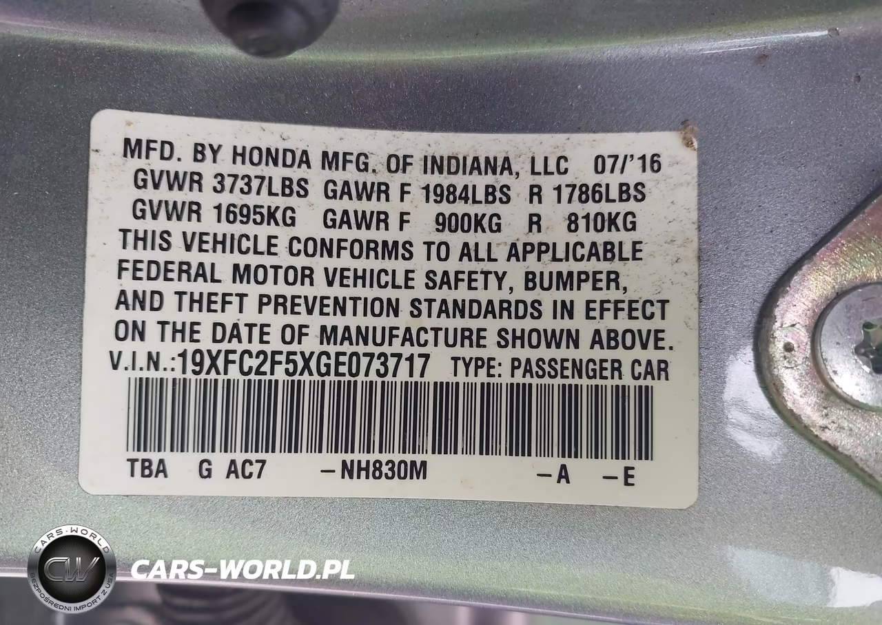 2016 Honda Civic Lx VIN:19XFC2F5XGE073717 - 9