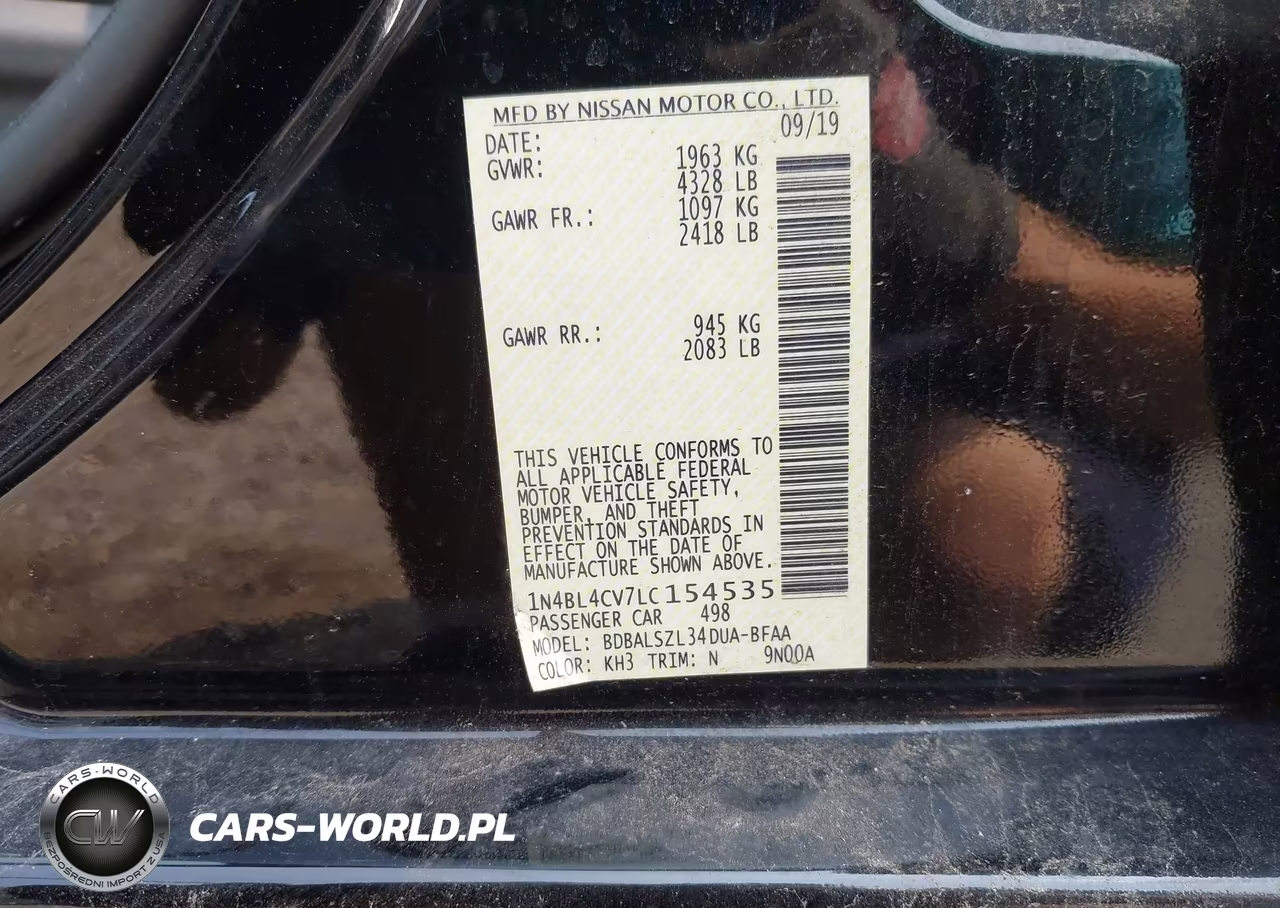 2020 Nissan Altima Sr Fwd VIN:1N4BL4CV7LC154535 - 9