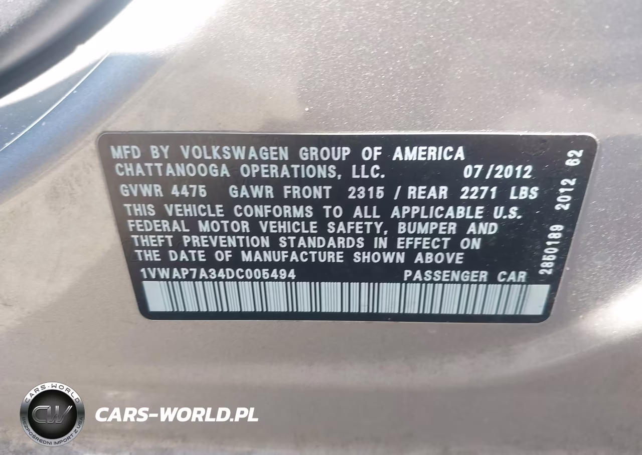 2013 Volkswagen Passat 2.5L S VIN:1VWAP7A34DC005494 - 9