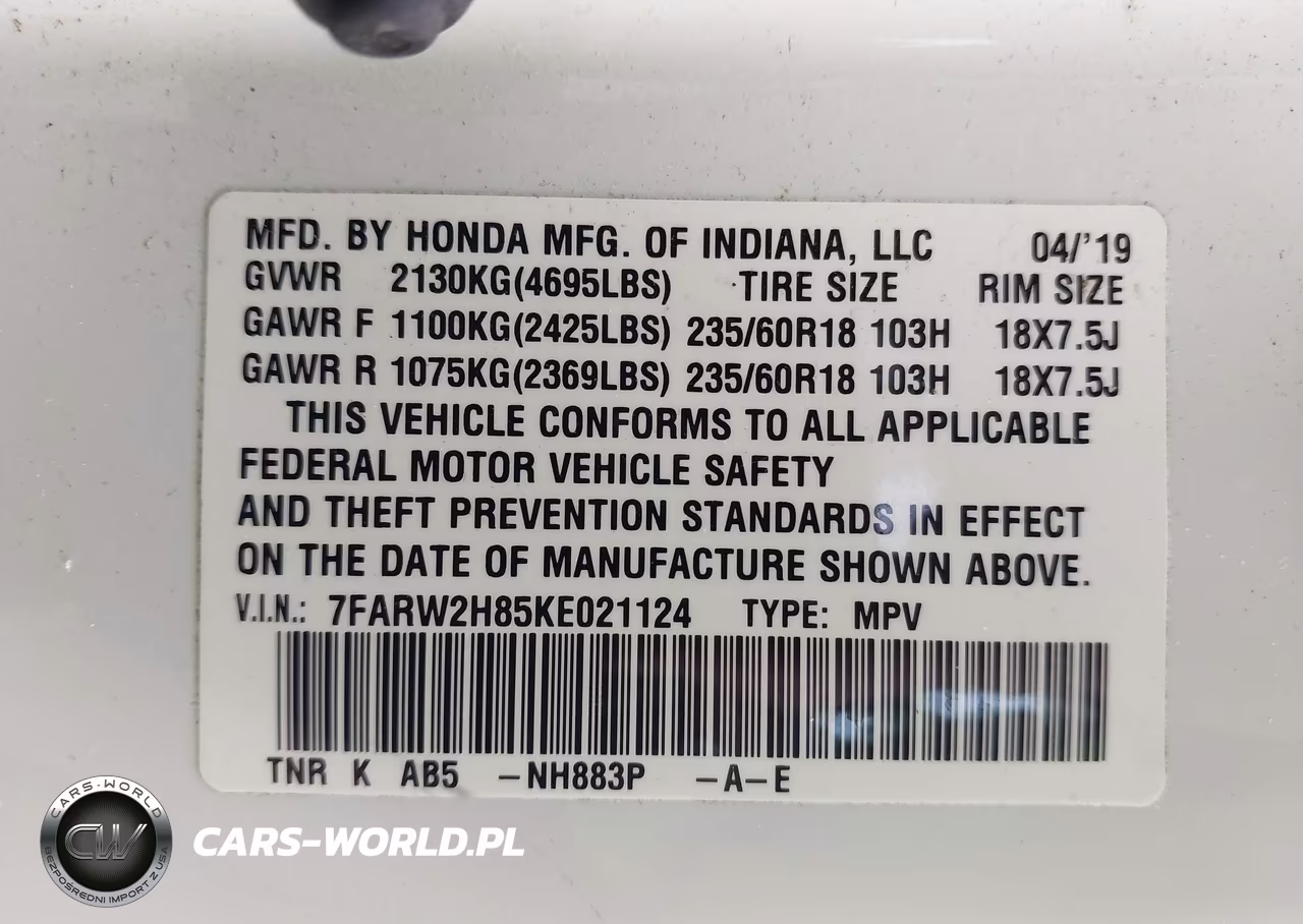 2019 Honda Cr-V Ex-L VIN:7FARW2H85KE021124 - 9