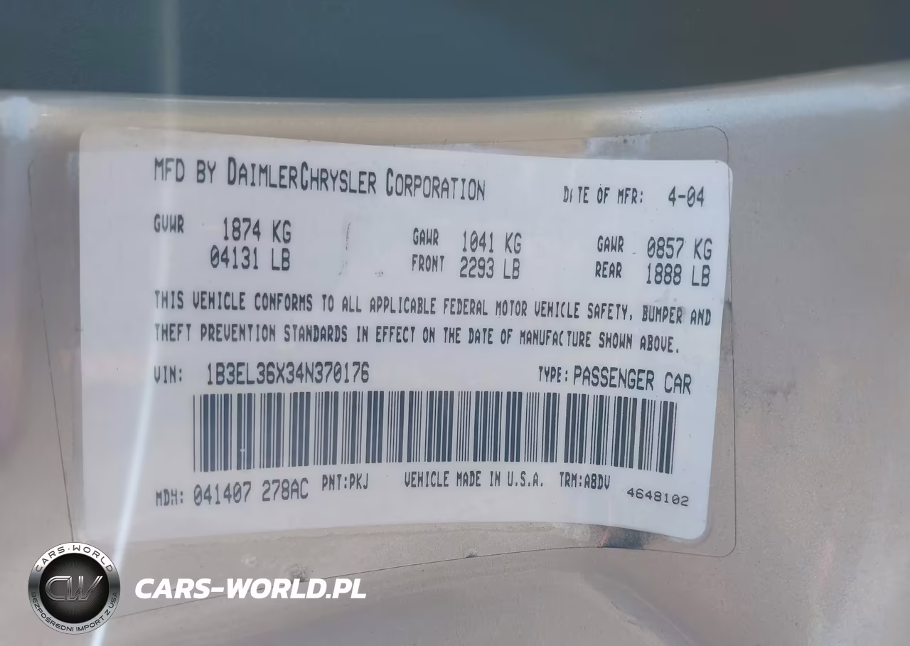 2004 Dodge Stratus Se VIN:1B3EL36X34N370176 - 9