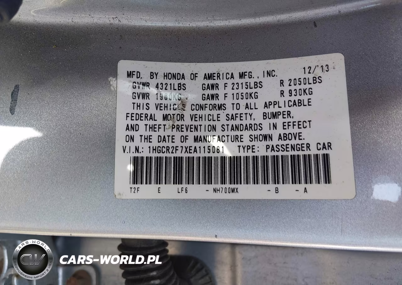 2014 Honda Accord Ex VIN:1HGCR2F7XEA115081 - 9