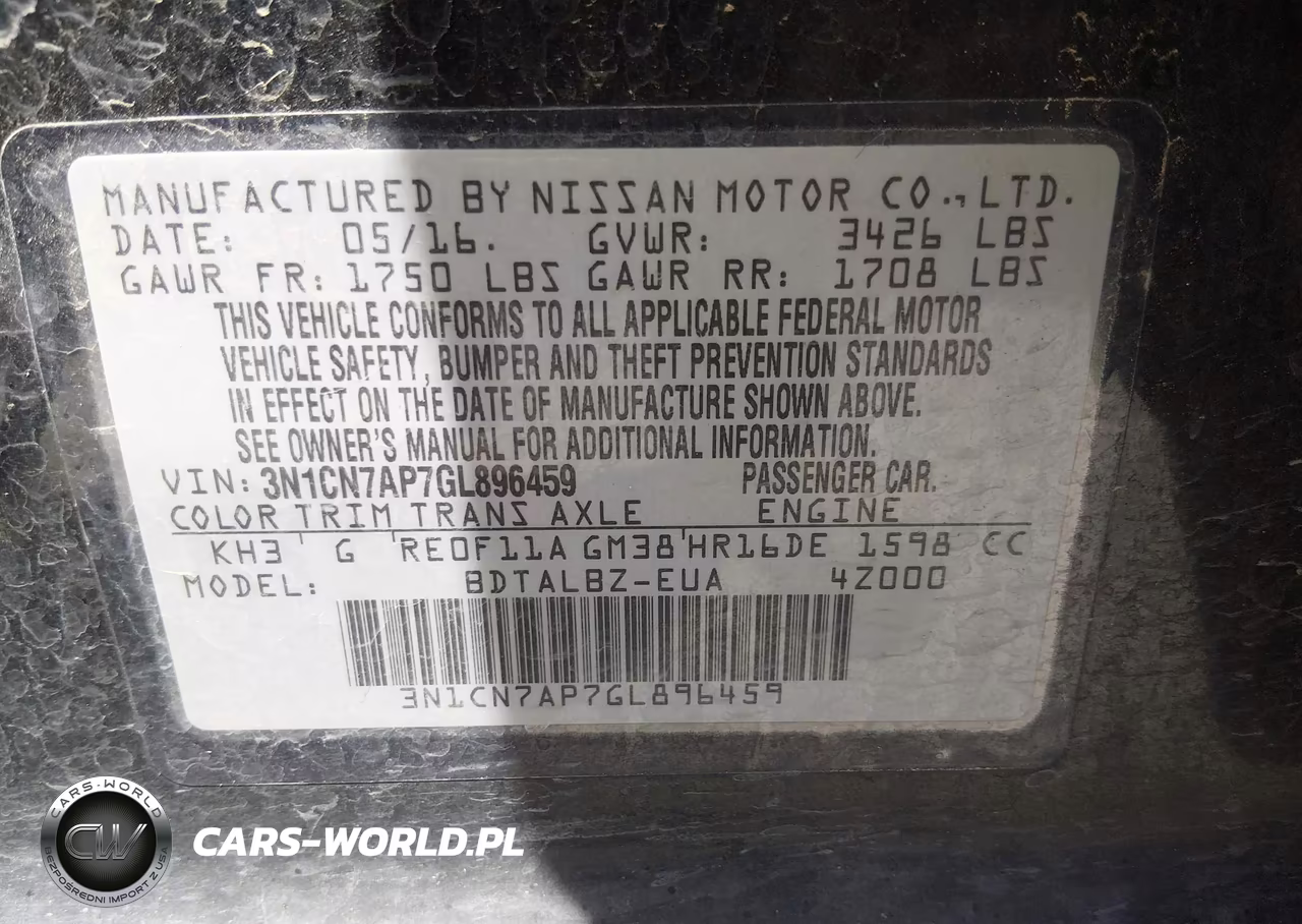 2016 Nissan Versa 1.6 S-1.6 S+-1.6 Sl-1.6 Sv VIN:3N1CN7AP7GL896459 - 9