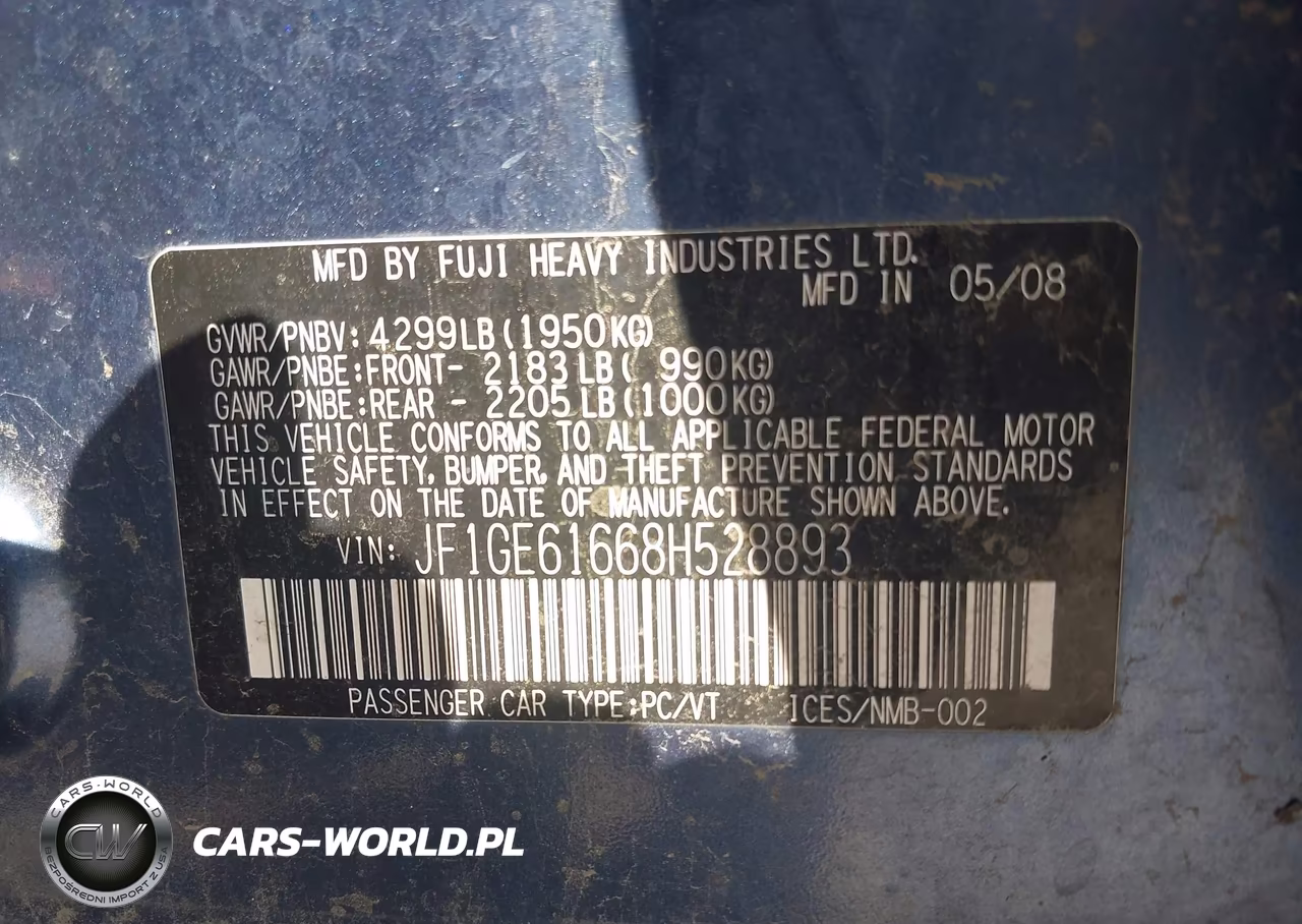 2008 Subaru Impreza 2.5I VIN:JF1GE61668H528893 - 9