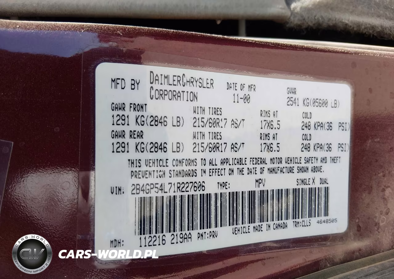 2001 Dodge Grand Caravan Es VIN:2B4GP54L71R227606 - 9
