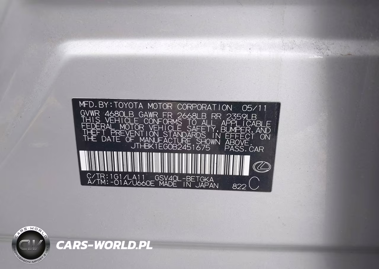 2011 Lexus Es 350 VIN:JTHBK1EG0B2451675 - 9