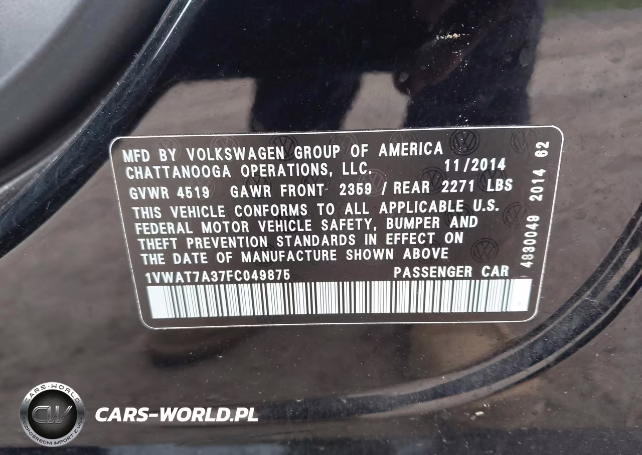 2015 Volkswagen Passat 1.8T Wolfsburg Edition VIN:1VWAT7A37FC049875 - 9