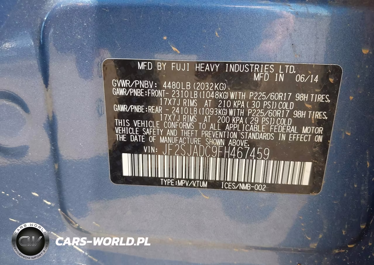 2015 Subaru Forester 2.5I Premium VIN:JF2SJADC9FH467459 - 9