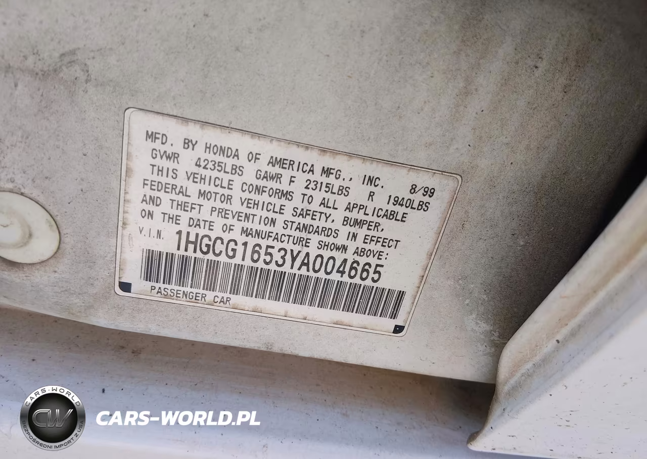 2000 Honda Accord 3.0 Ex VIN:1HGCG1653YA004665 - 9