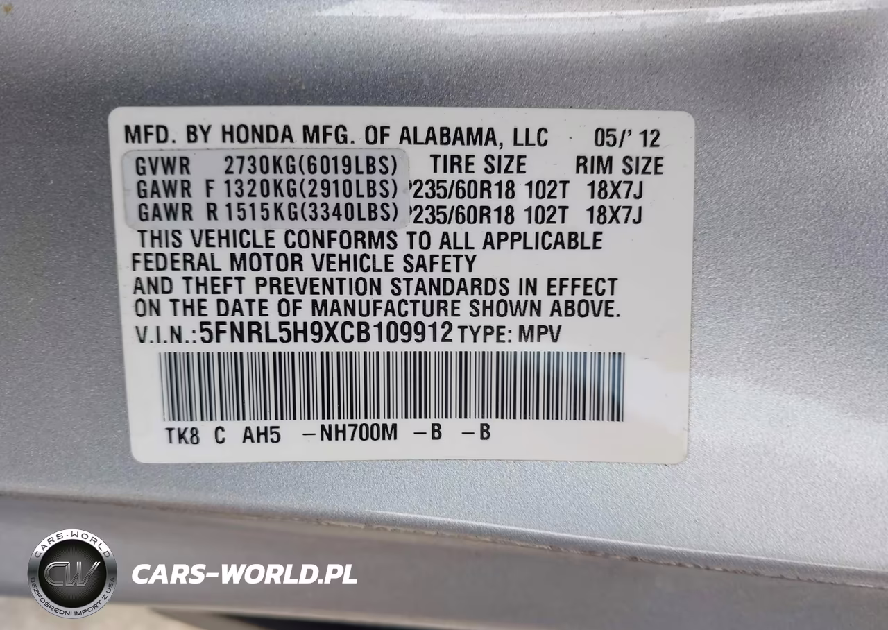 2012 Honda Odyssey Touring-Touring Elite VIN:5FNRL5H9XCB109912 - 9